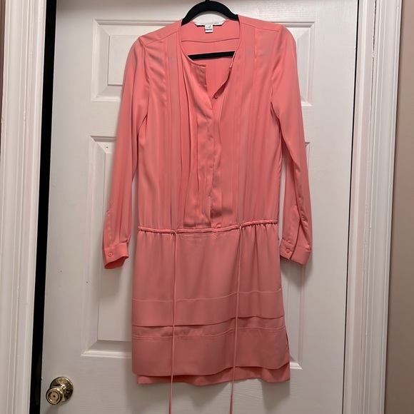DVF Pink Button Down Silk Dress with drawstring waist tie - Picture 2 of 9